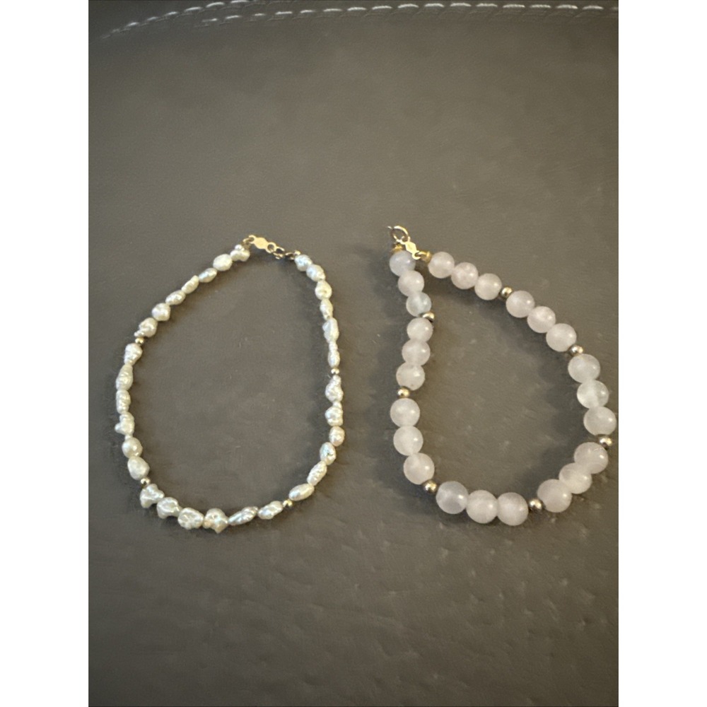 2 Elegant Pearl Bracelet in 14k Yellow Gold with Gold Bead Accents 7"